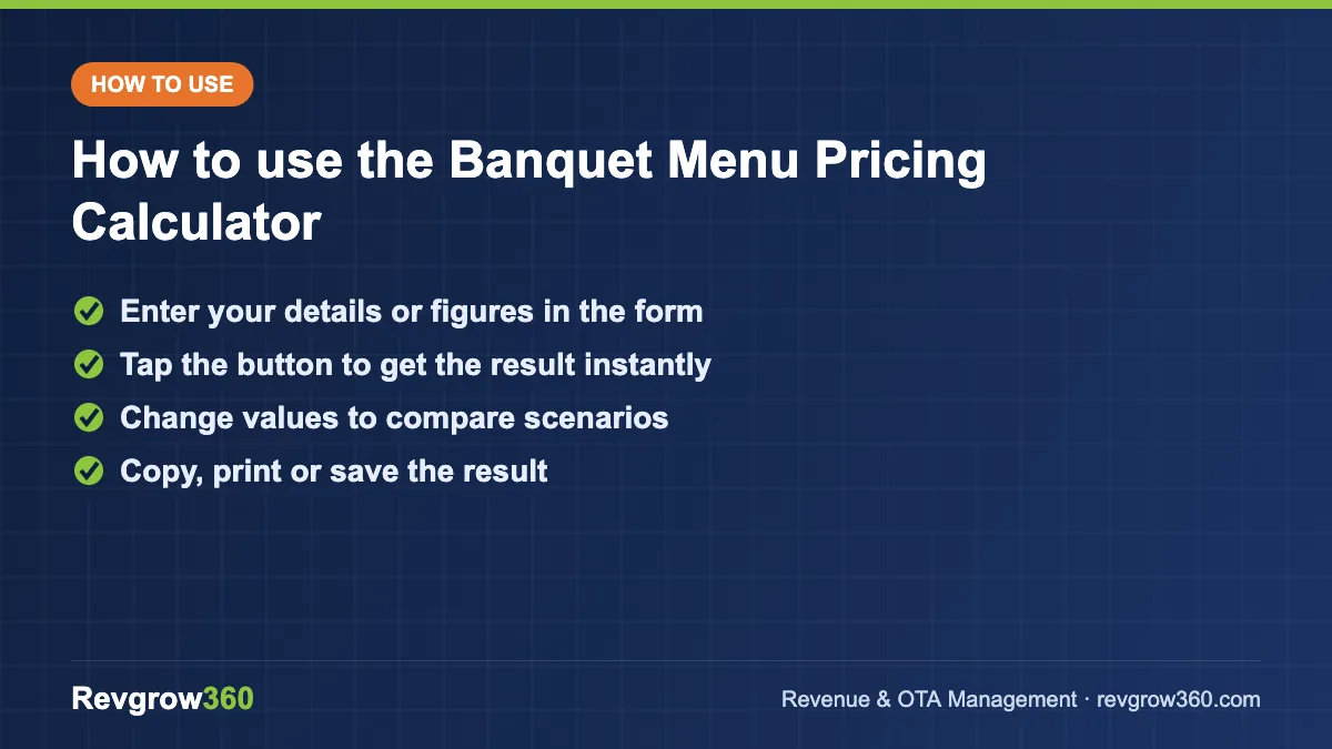 banquet menu pricing calculator tool steps how to use the banquet menu