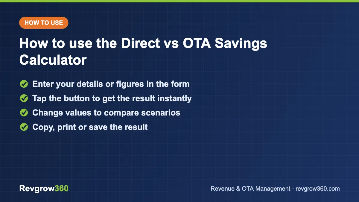 direct booking savings calculator tool steps how to use the savings calculator