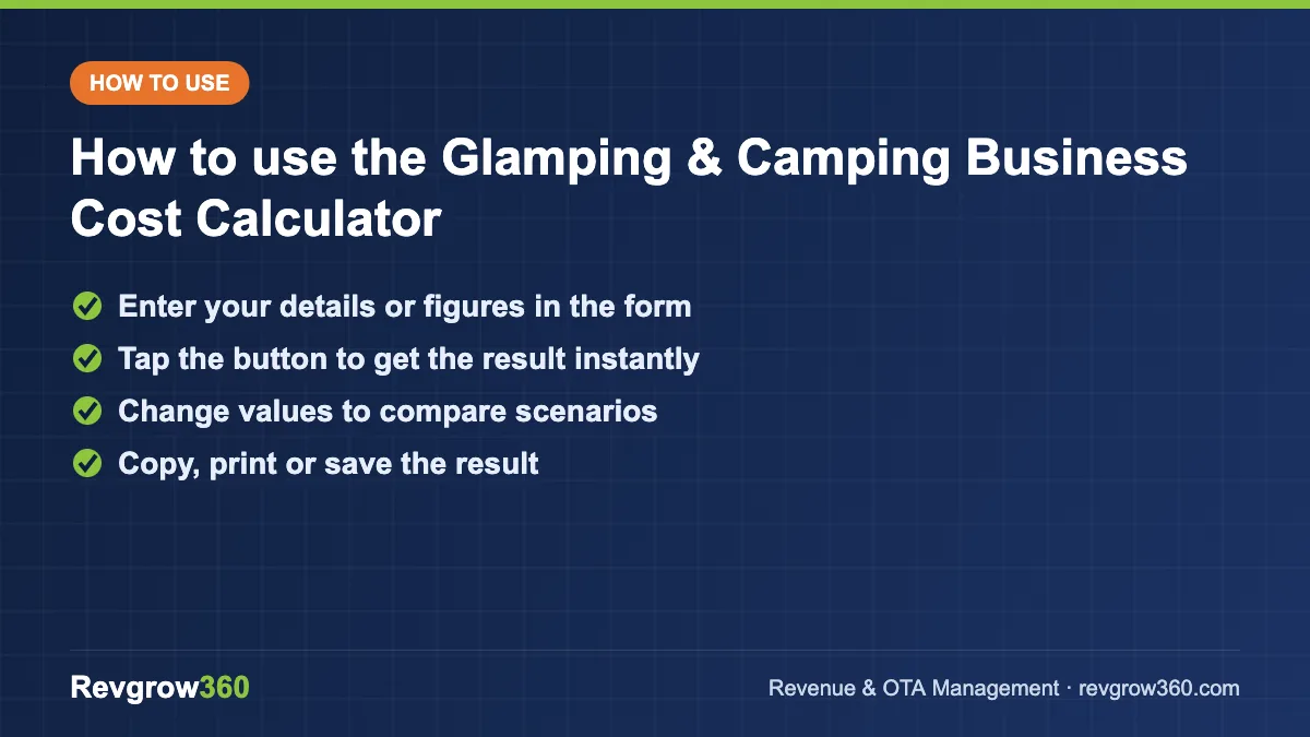 glamping business cost calculator tool steps how to use the camping business cost calculator