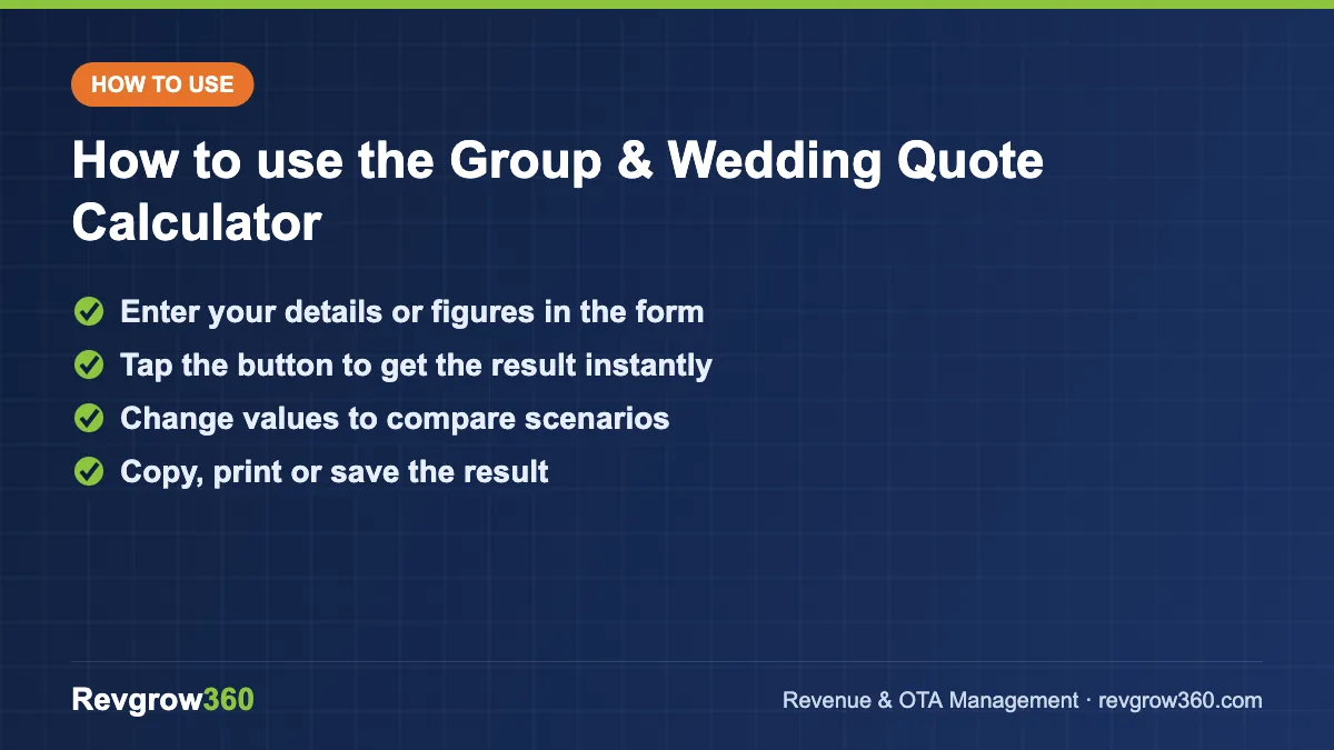 group booking quote calculator tool steps how to use the quote calculator