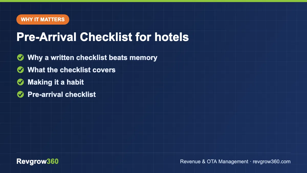 homestay arrival checklist tool formula pre-arrival checklist for hotels – key points