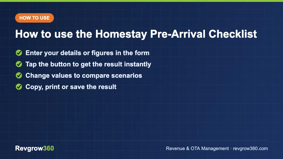 homestay arrival checklist tool steps how to use the pre-arrival checklist