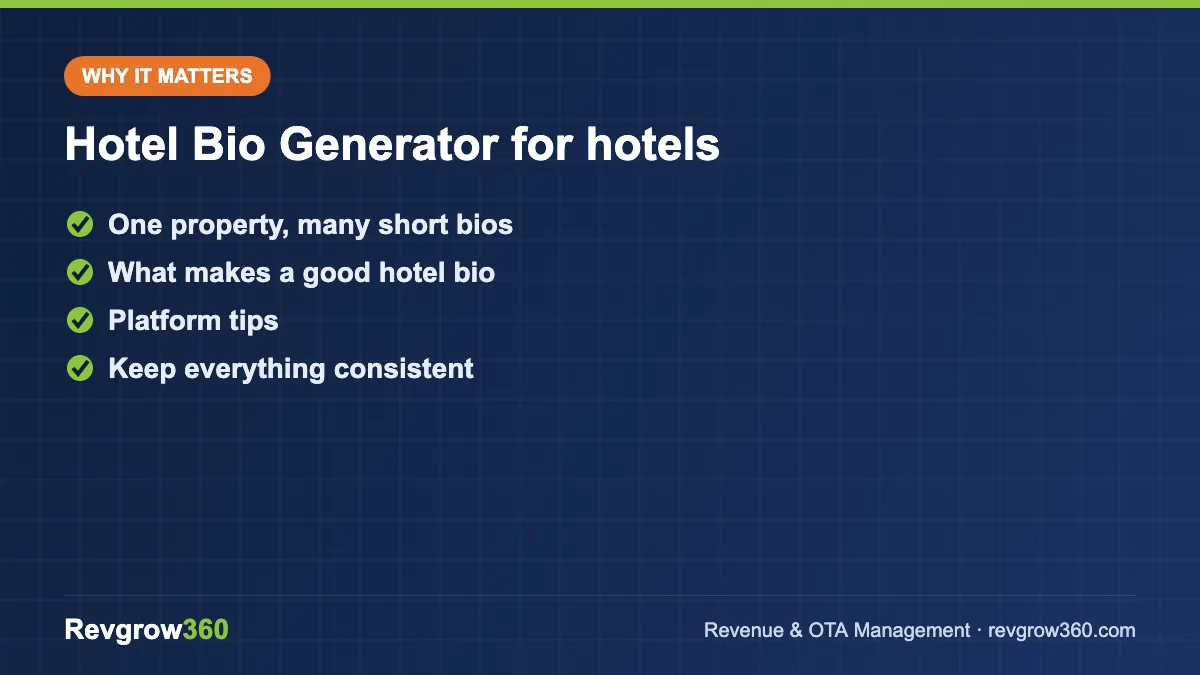 hotel bio generator for hotels – key points