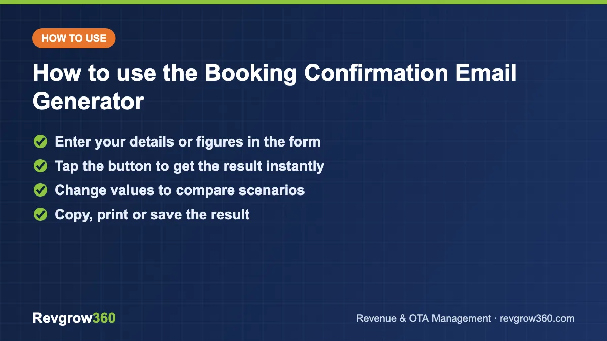 hotel booking confirmation email generator tool steps how to use the booking confirmation