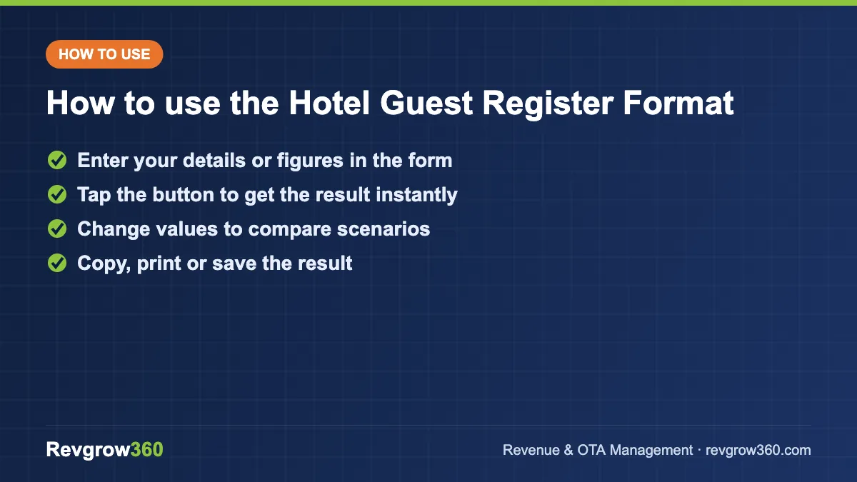 hotel guest register format tool steps how to use the hotel guest register format