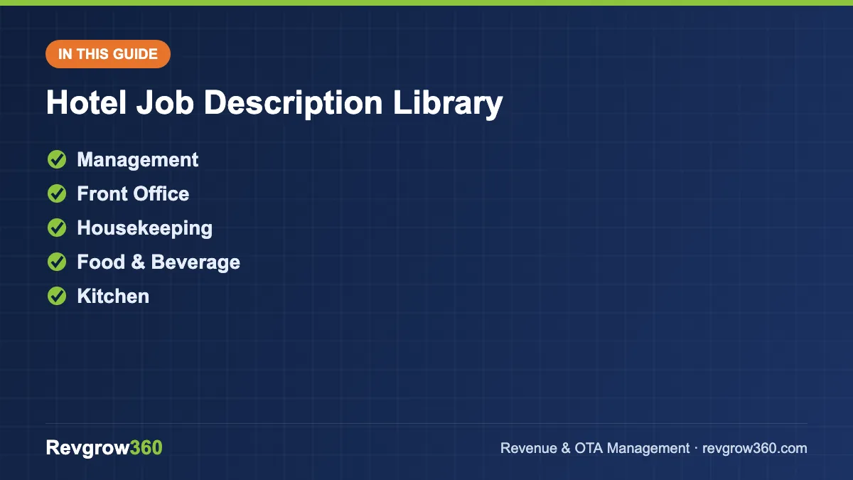 hotel job description library guide hotel job description guide – topics covered