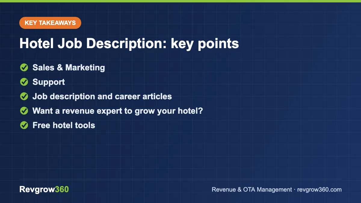 hotel job description library takeaways hotel job description – key takeaways