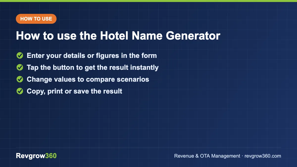 hotel name generator tool steps how to use the hotel name generator