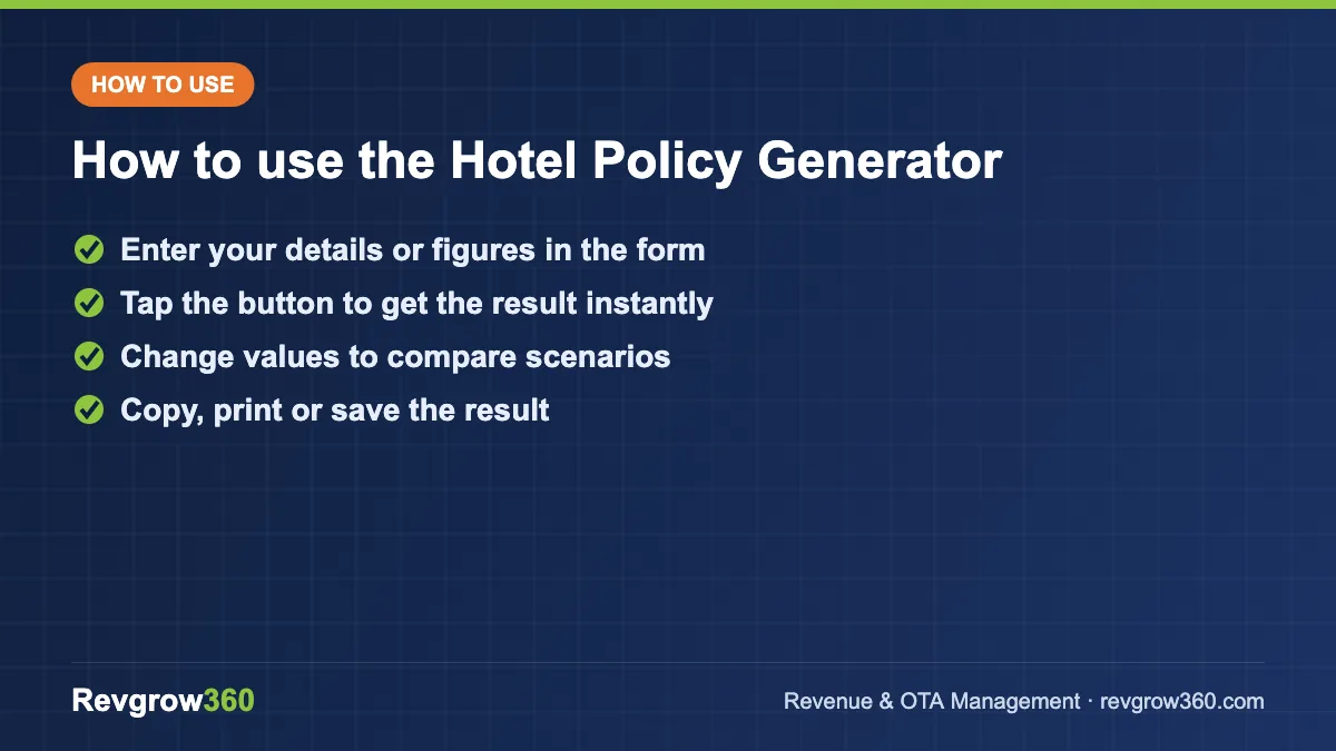 hotel policy generator tool steps how to use the hotel policy generator