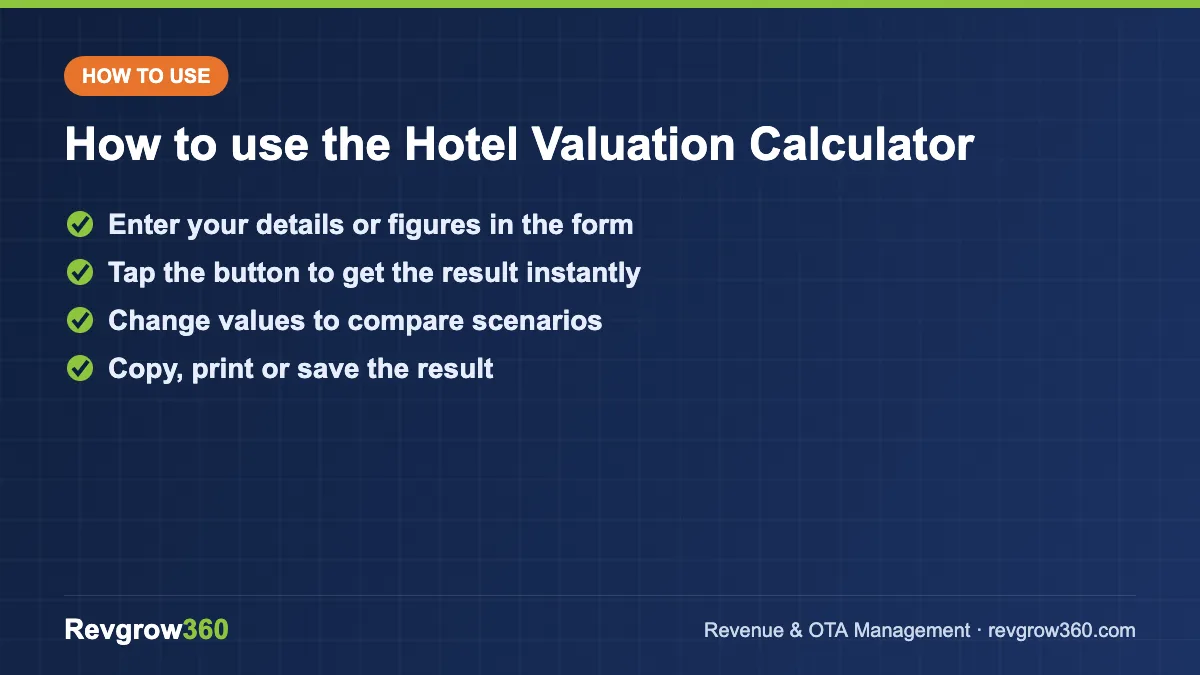 hotel valuation calculator tool steps how to use the hotel valuation calculator