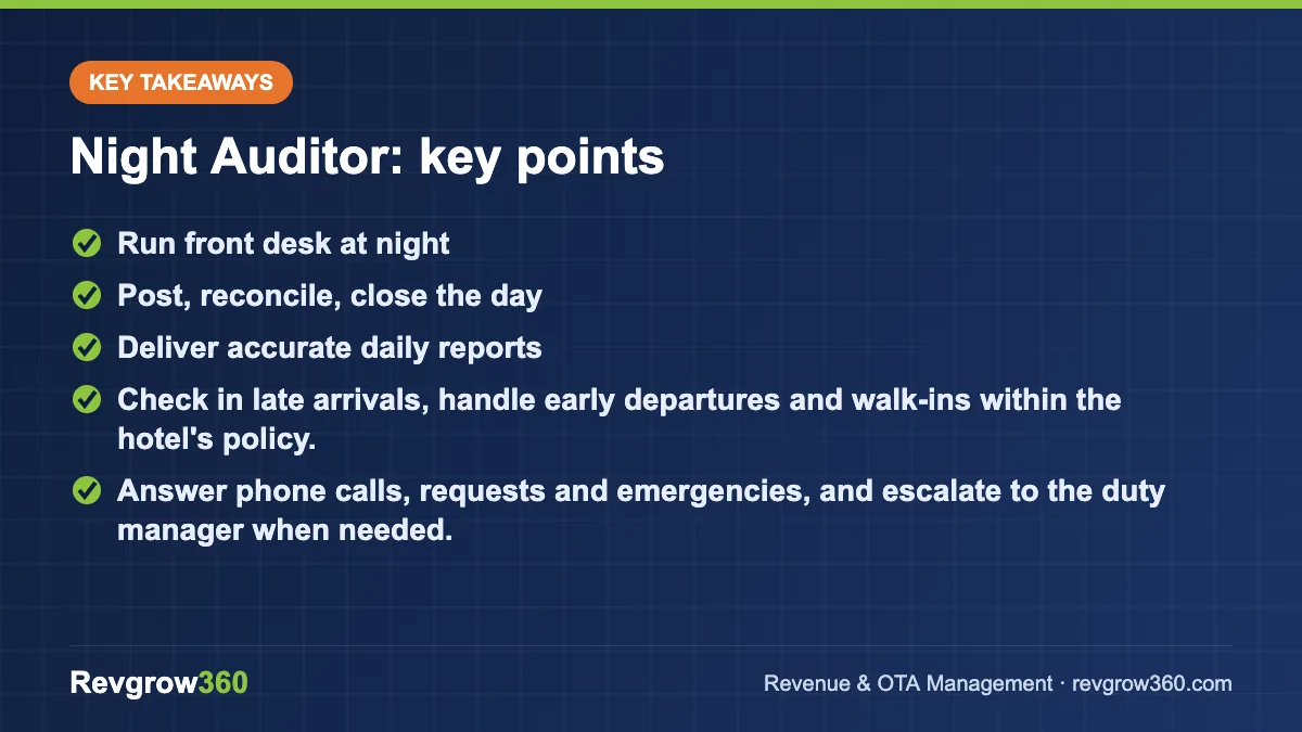 night auditor job description takeaways night auditor – key takeaways