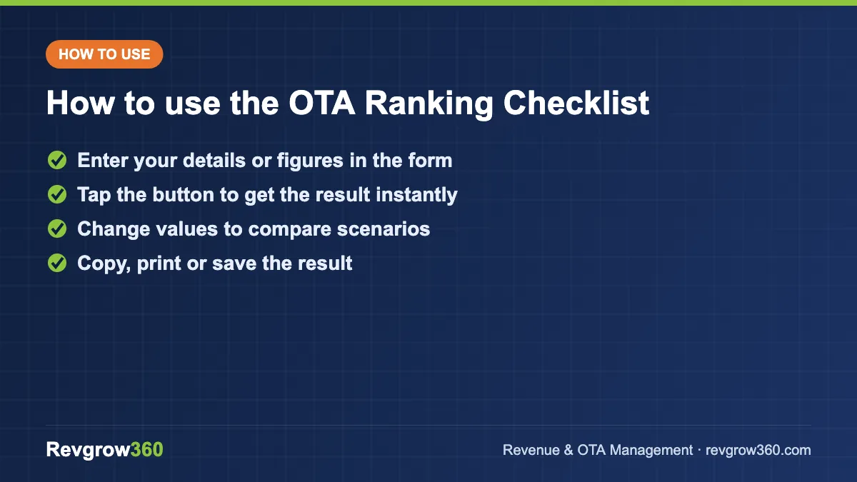 ota ranking checklist tool steps how to use the ota ranking checklist