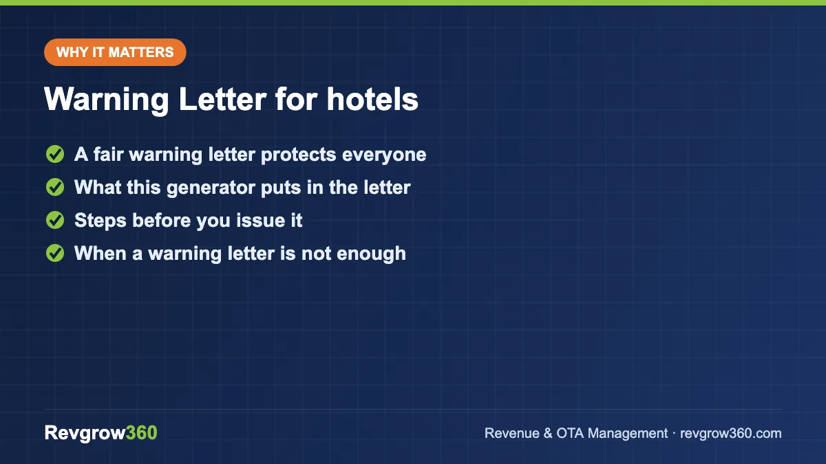 warning letter generator tool formula warning letter for hotels – key points